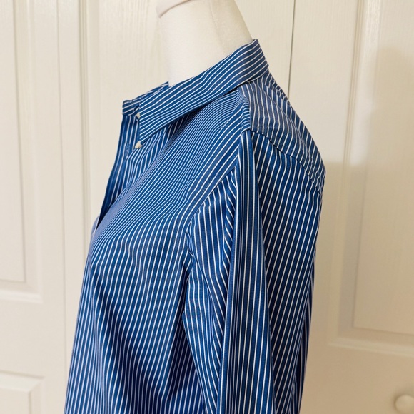 CHAPS Blue White Striped Long Sleeve Button Pinstripes Blouse Sz Medium - Picture 5 of 13